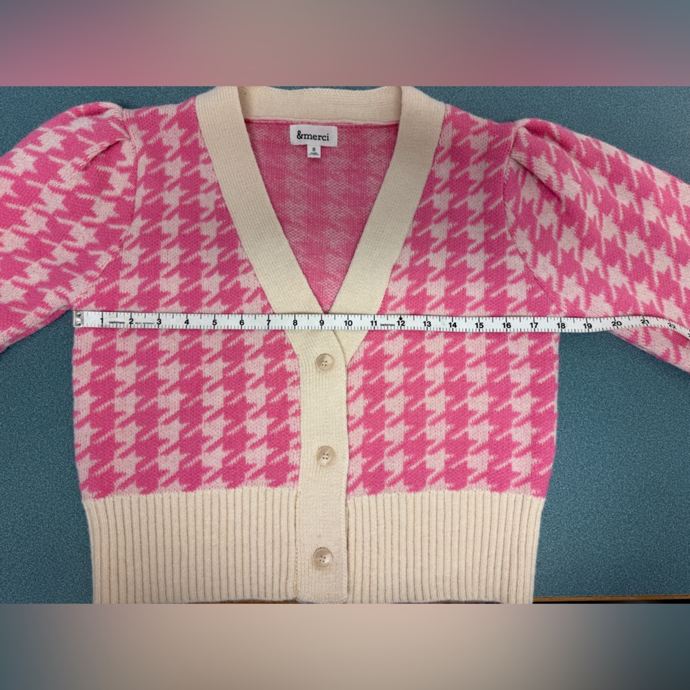 &merci Houndstooth Cardigan V-neck Sweater Women’s Small - Picture 6 of 7